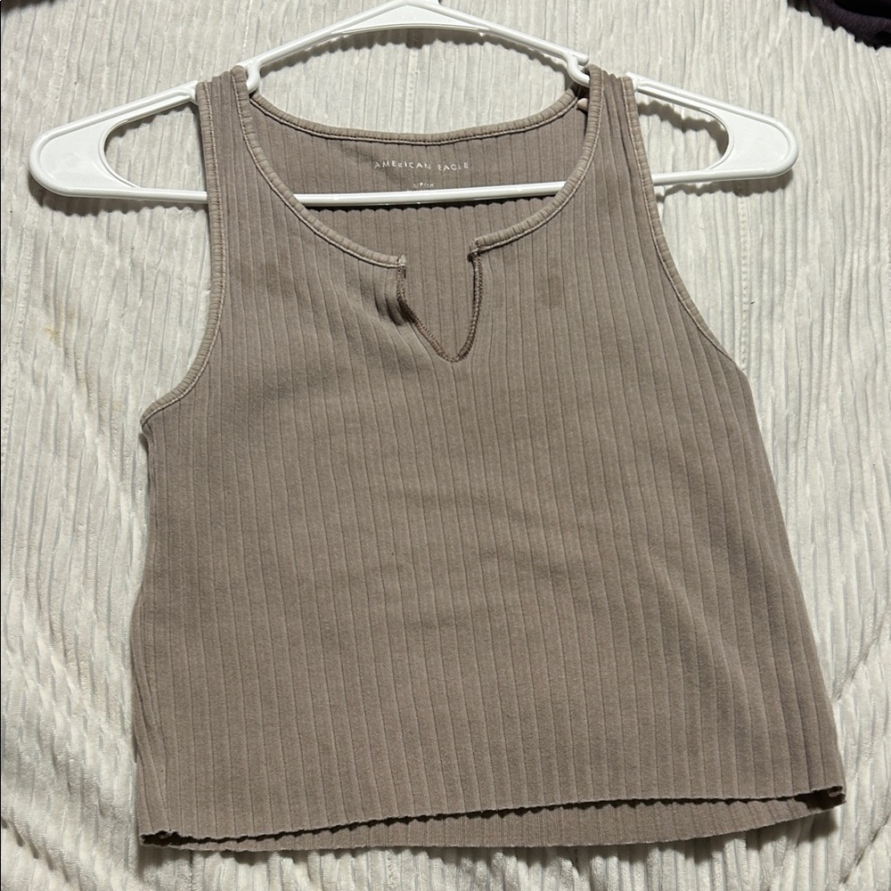 American Eagle Outfitters Women's Taupe Ribbed Tank Top
